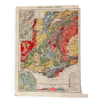 Map of the alps and rhone valley from 1945