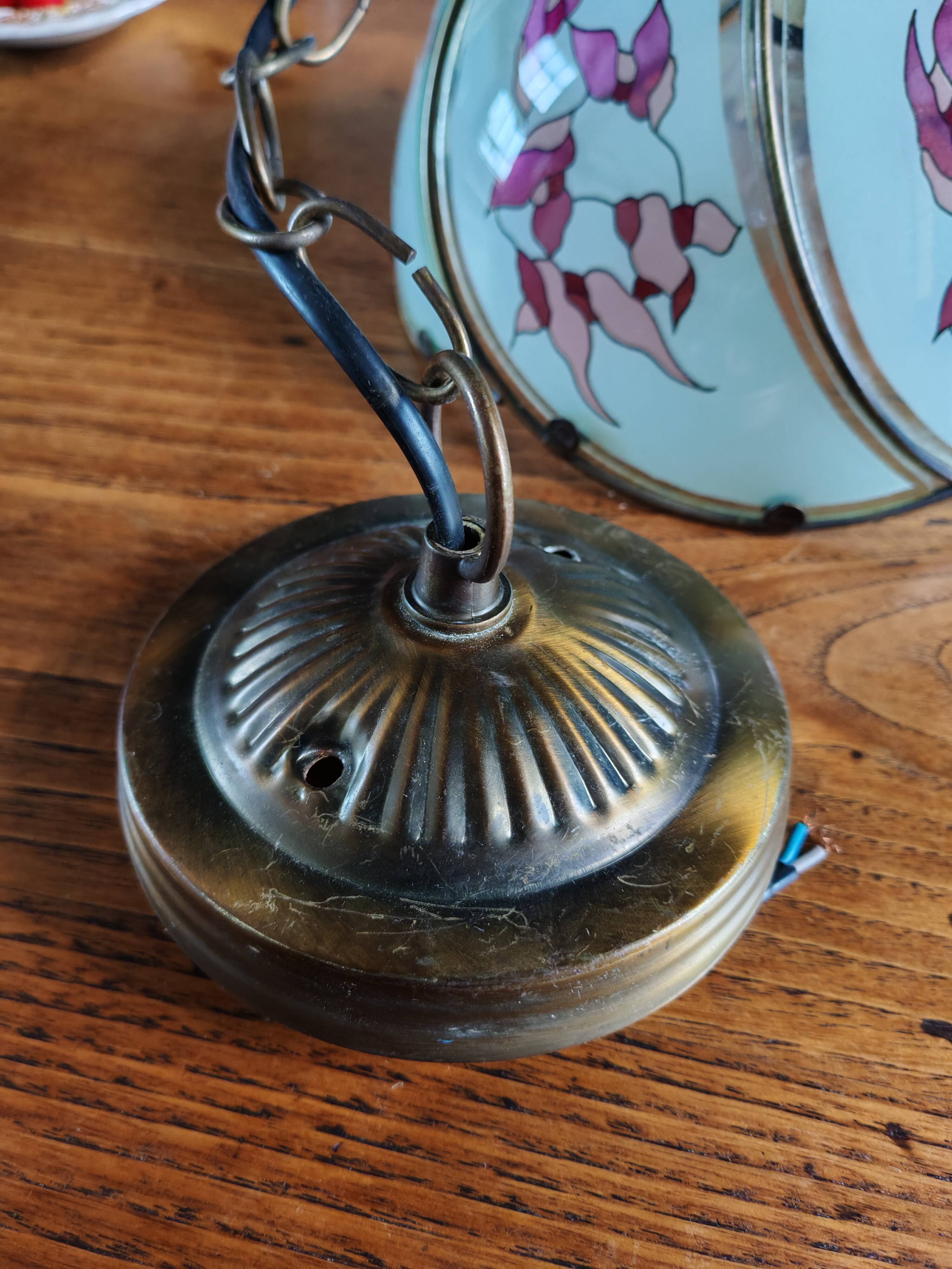 Vintage Tiffany Style Art Deco Pendant Chandelier