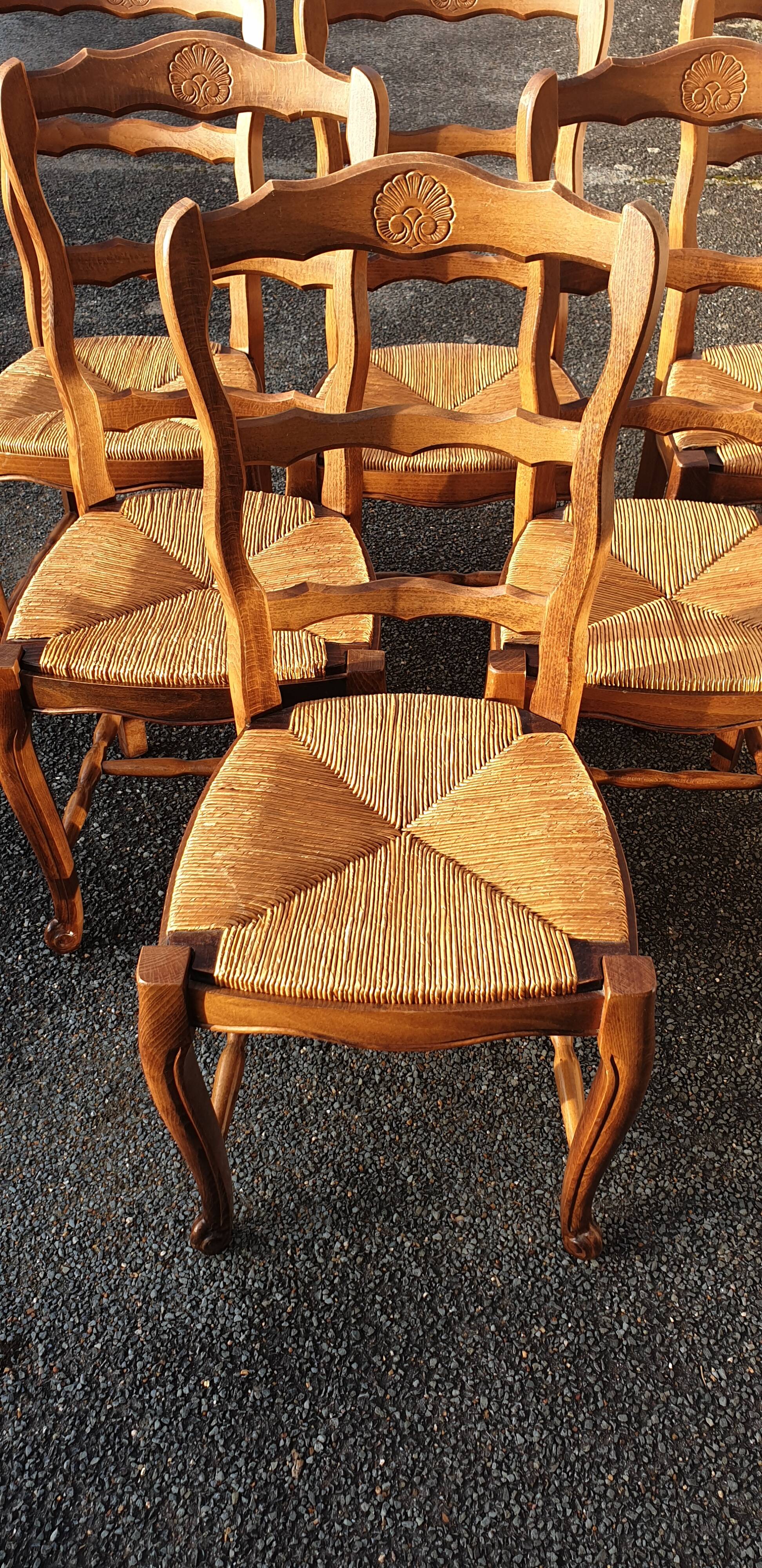 6 rustic Paillé chairs in Louis XV style