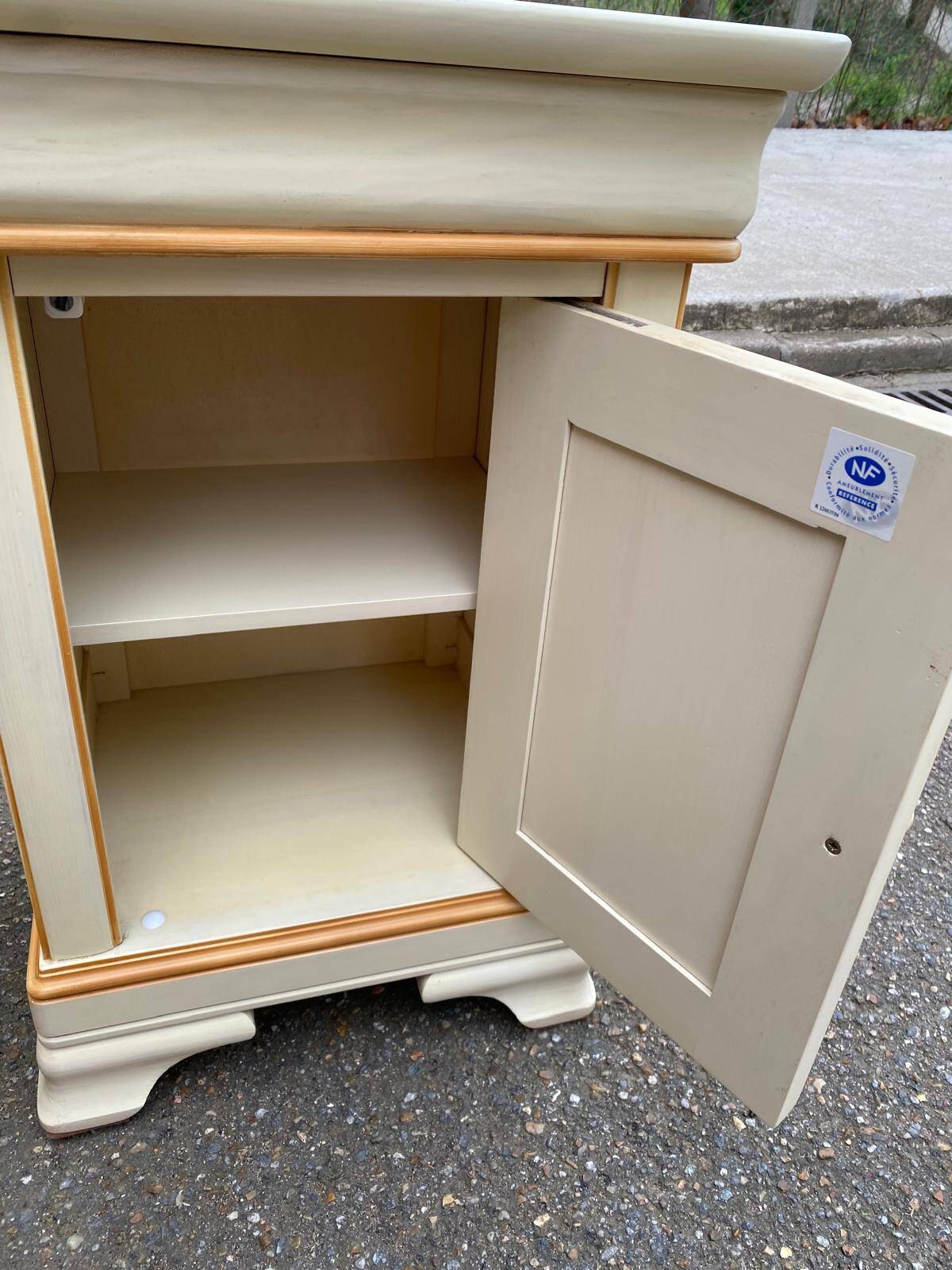 2 Louis Philippe bedside tables in solid beige wood.