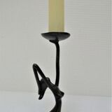 Sculptural candlestick anthropomorphic bronze blackened with woman's figure 70s