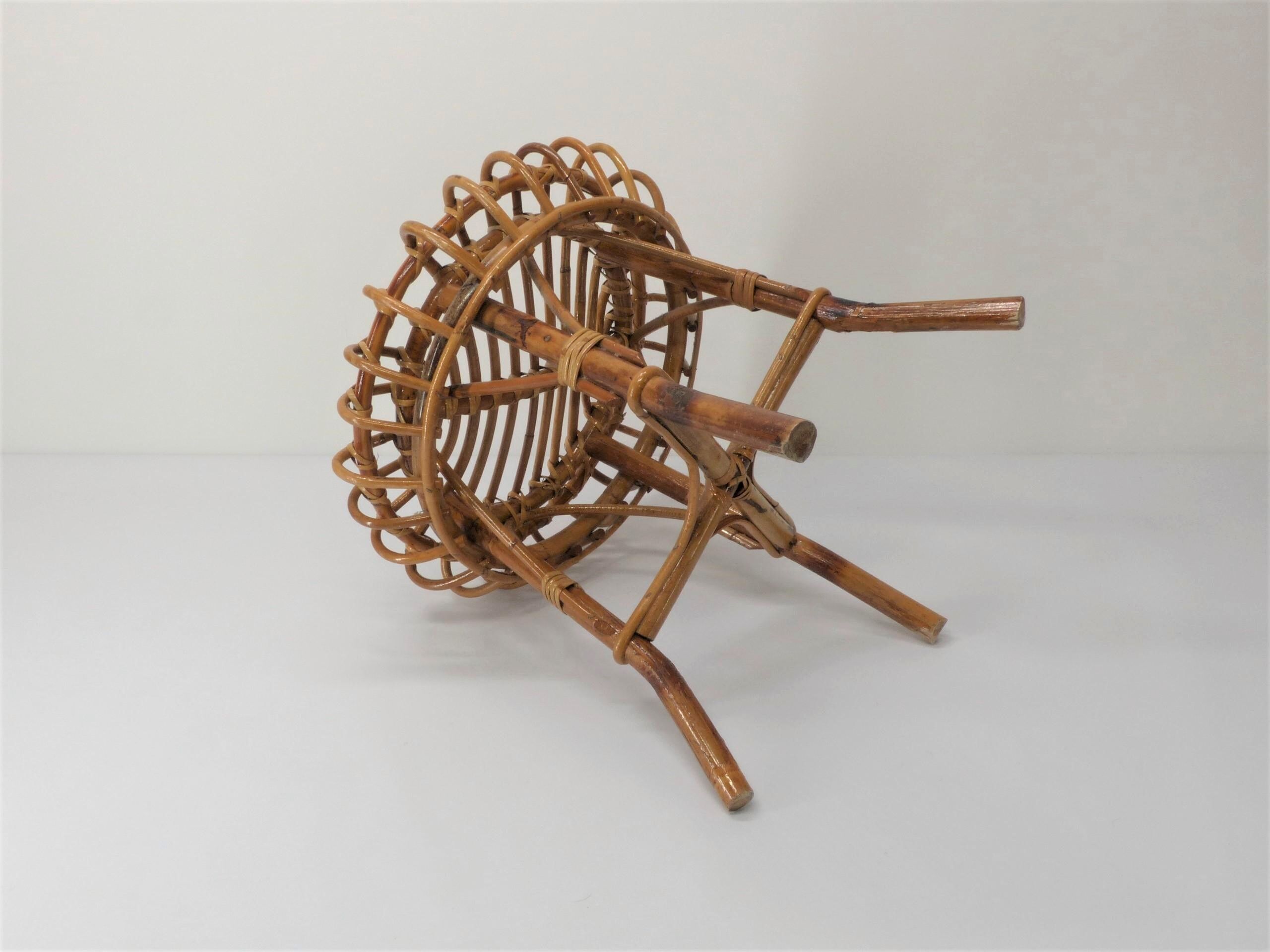 Ottoman stool in bamboo and rattan 1960