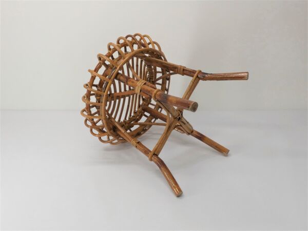 Tabouret ottoman en bambou et rotin 1960