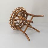 Tabouret ottoman en bambou et rotin 1960