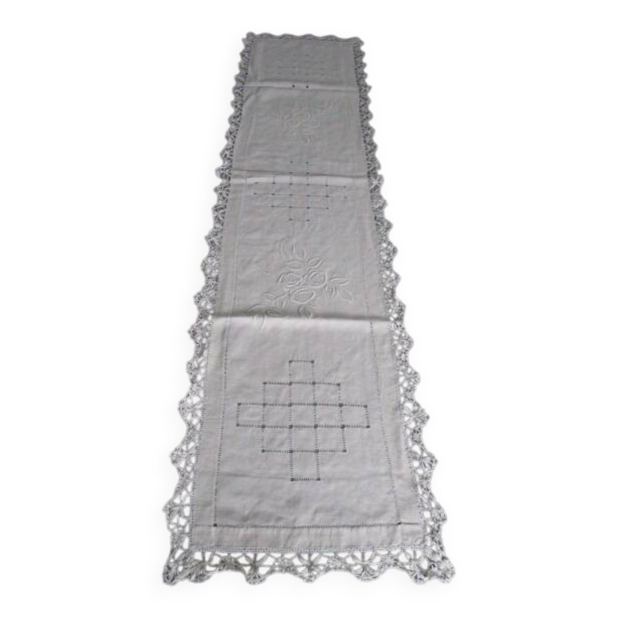 Antique large embroidered table centerpiece 150cm x 38cm