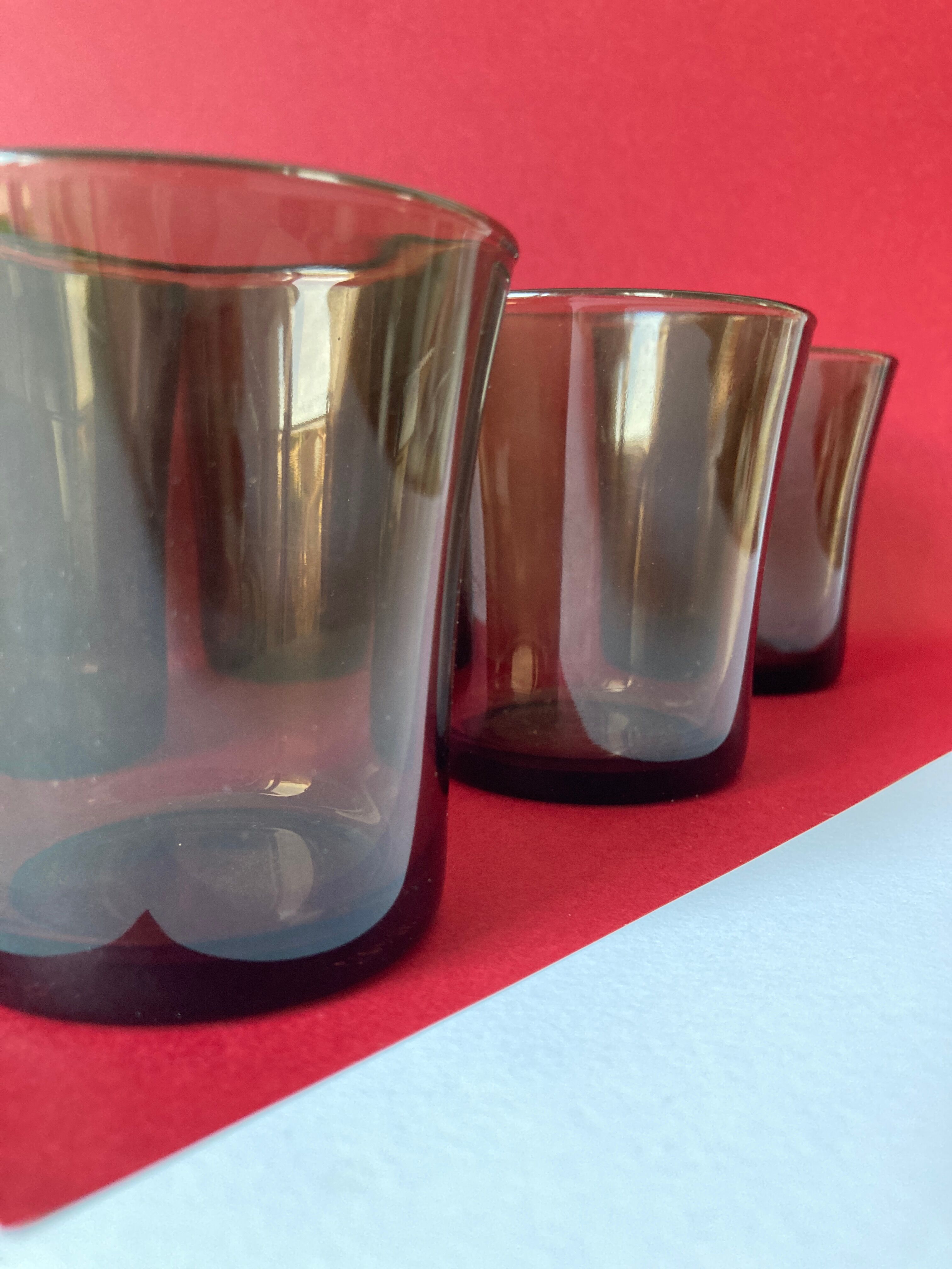 Lot of 6 smoked glasses duralex vintage 70s - retro - kitchen