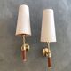 Pair of modernist sconces in wood and gilded metal.