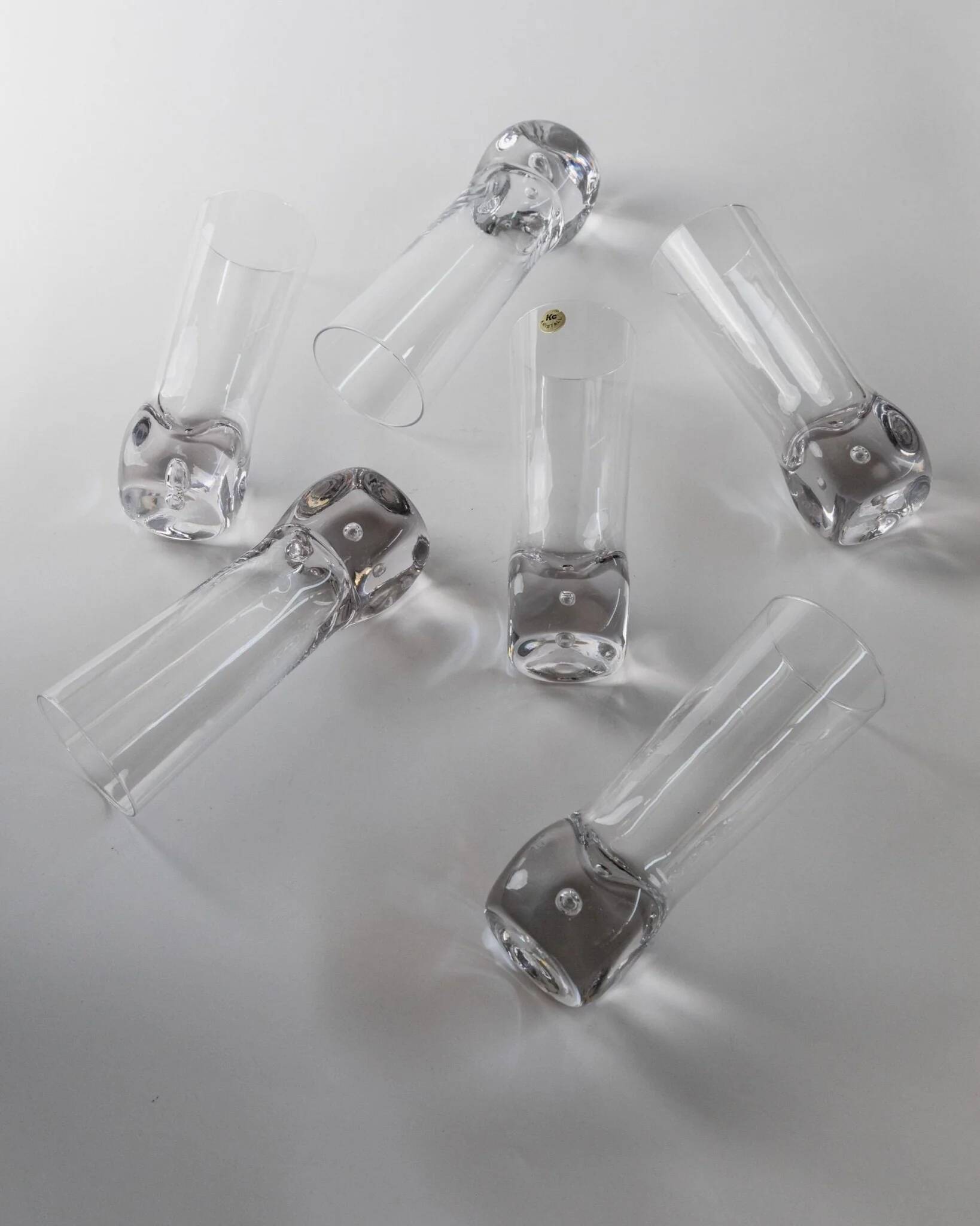 Set of 6 Transparent Murano Glass Cocktail Glasses with Bubble – Vintage Italian Crystal, 1970s