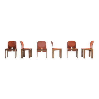 Stunning leather 121 Dining Chairs by Afra & Tobia Scarpa for Cassina Italy