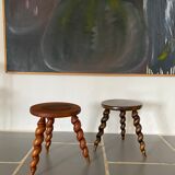 Duo of vintage stools wood turned