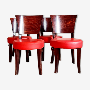 Series of wooden chairs and leather spirit Art Deco