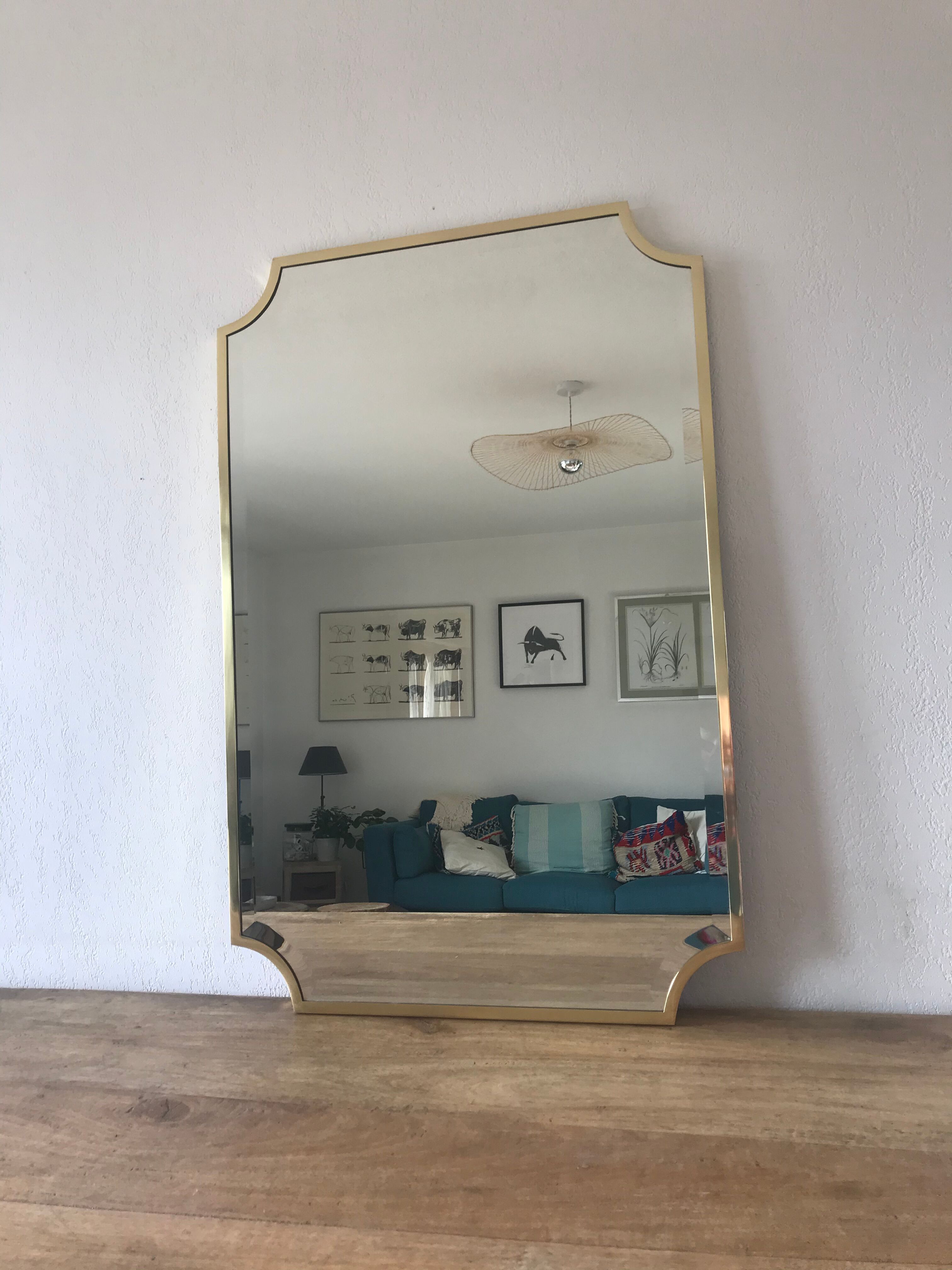 Brass bevelled mirror, Italy, 60s