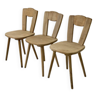 Ensemble de 3 chaises vintage 50's en sapin brut