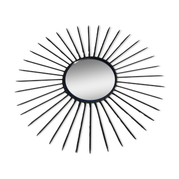 Vintage black metal sun mirror 1950