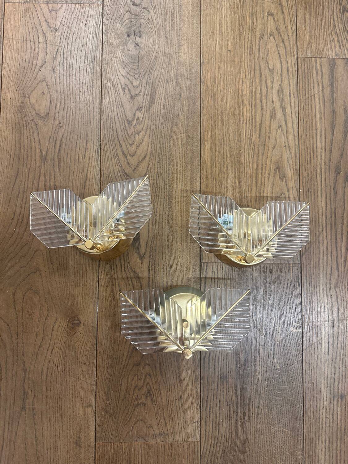 Set of 3 brass Wall Lamps, 1970