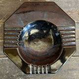 Vintage Black Cracked Ceramic Octagonal Ashtray S. BESSY