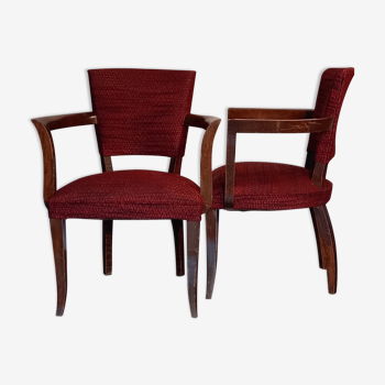 Pair of red Art Deco bridges chairs. Fully original. TBE