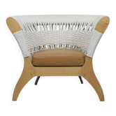 Fauteuil italien fabriqué à la main par Driade en bois, corde et cuir, Italie, années 1990