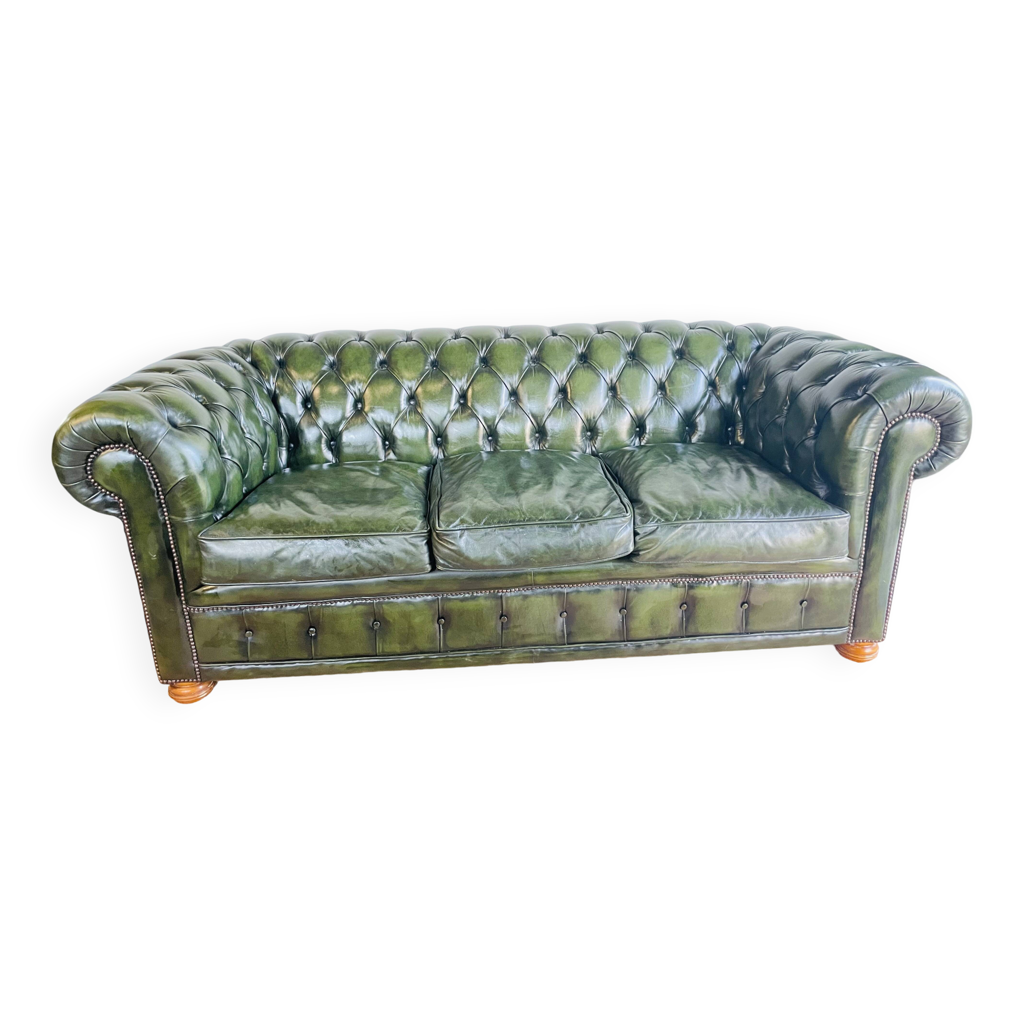 Chesterfield 3 seater sofa in English green leather