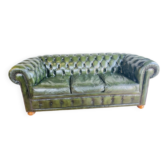 Canapé Chesterfield 3 places en cuir vert anglais
