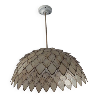Mother-of-pearl and brass lotus pendant light