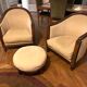 pair of ART DECO gondola chairs and a matching pouf reupholstered