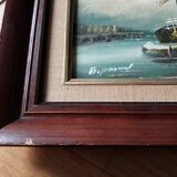 Landscape painting mill at the edge of the water, oil on canvas signed