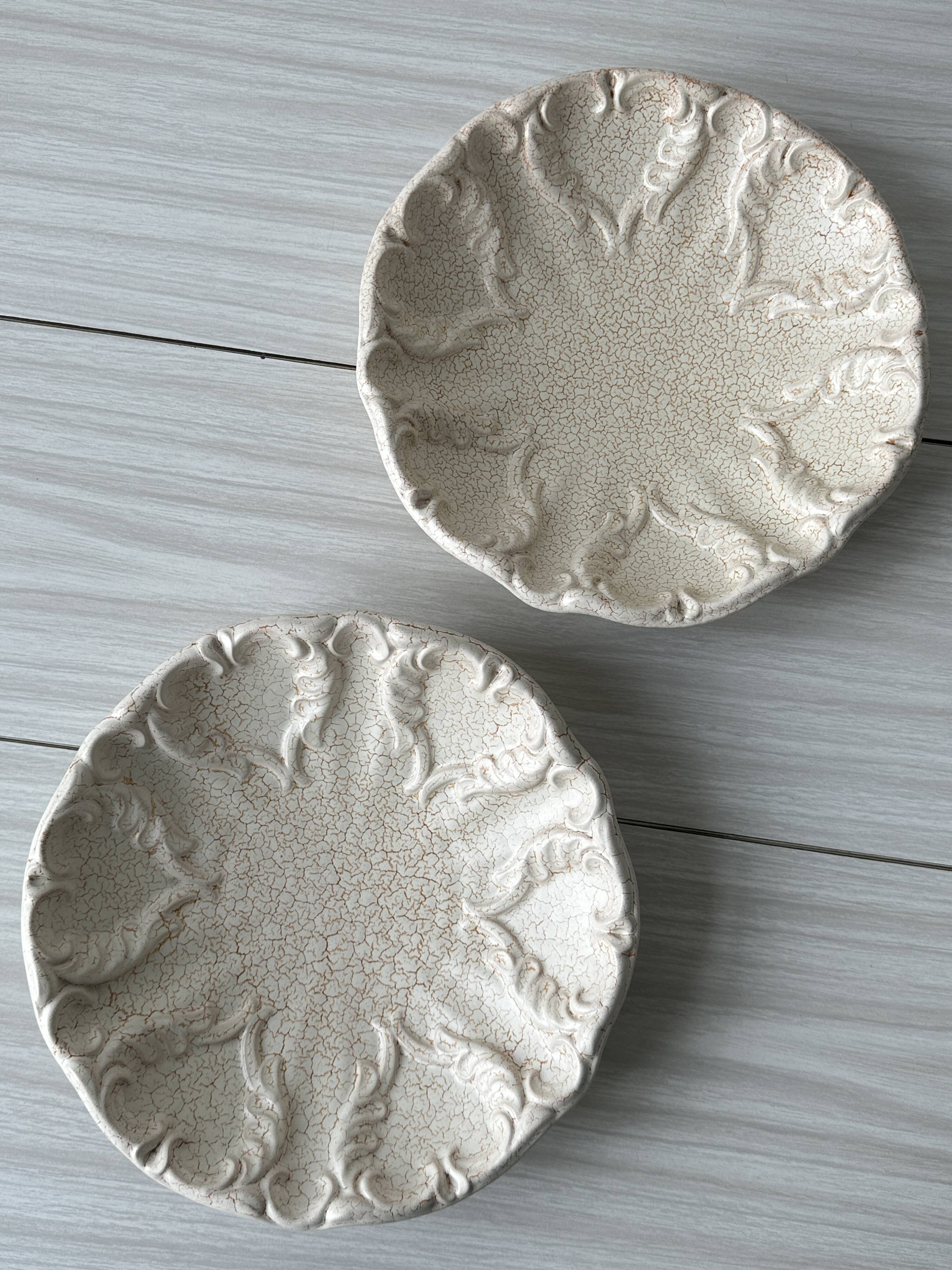 Fluted cracked terracotta dishes - fluted wall plates