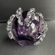 Gros vase boule à base plane en verre soufflé violet et blanc