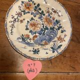 Set of 9 plates (hollow and flat) GIEN - Rooster and peonies - Late nineteenth / early twentieth century