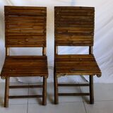 Duo of folding chairs in vintage bamboo 70s