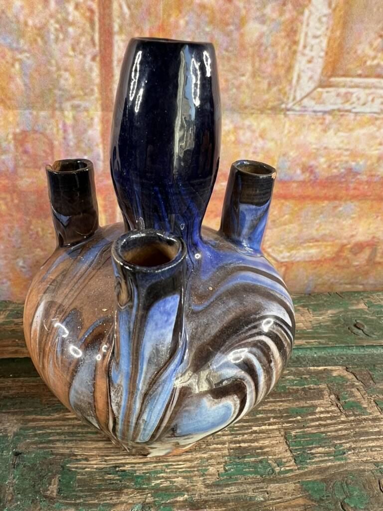 Pair of marbled blue soliflore vases