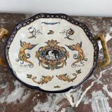 Antique, flat, bowler cup, centerpiece, Gien earthenware, nineteenth century, Renaissance décor