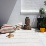 Handwoven rug - White with beige lines - recycled cotton - 170 x 240 cm