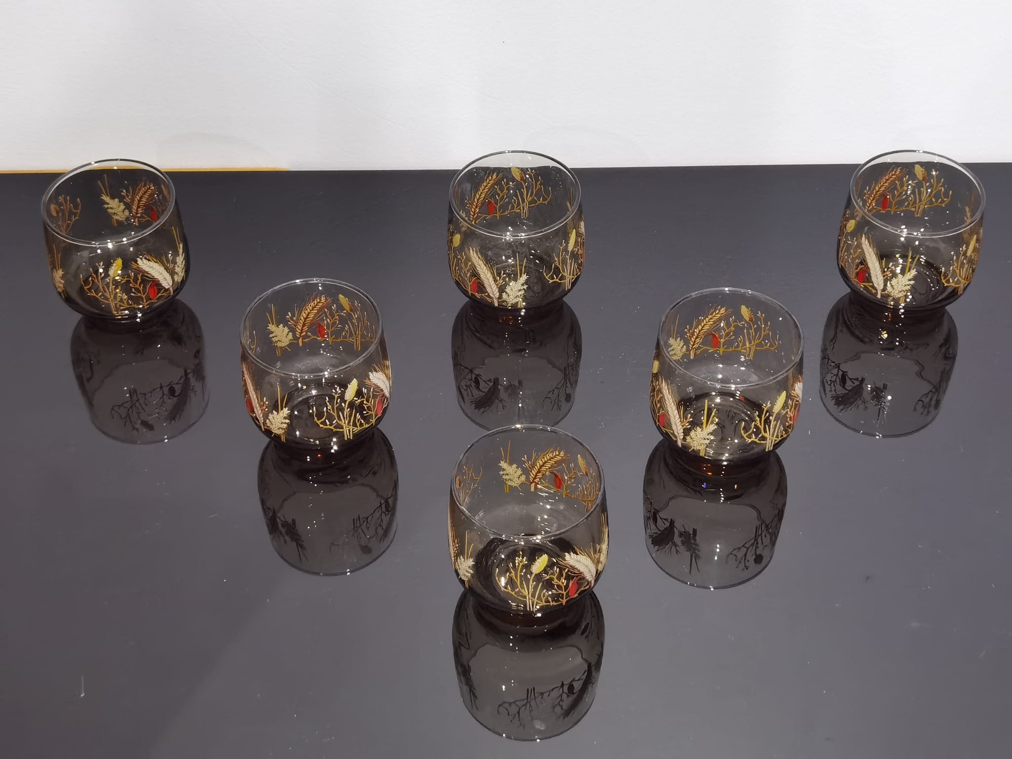 Set of 6 vintage Arcopal glasses in smoked glass country décor "ear of wheat"