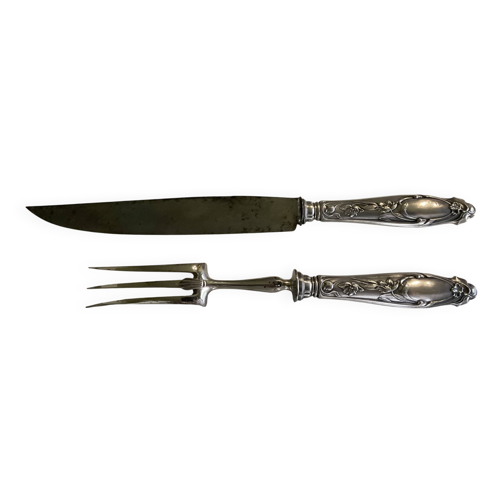 Leg cutlery set. Silver handles.