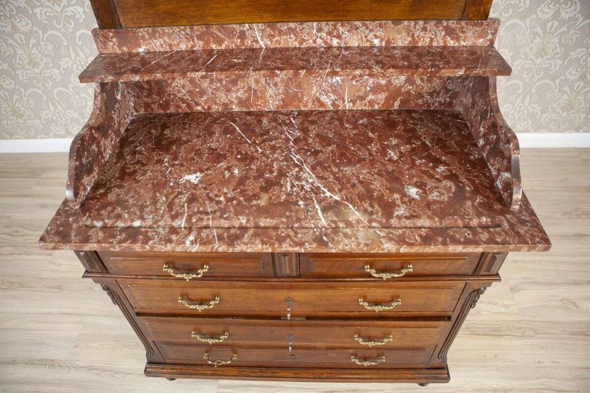 Interwar Walnut Vanity Dresser with Marble Top, 1930s
