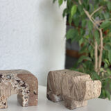 Pair of travertine rhinoceros bookends by Fratelli Mannelli, 1970s