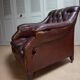 Fauteuil de bibliothèque en cuir usé avec boutons, années 1840