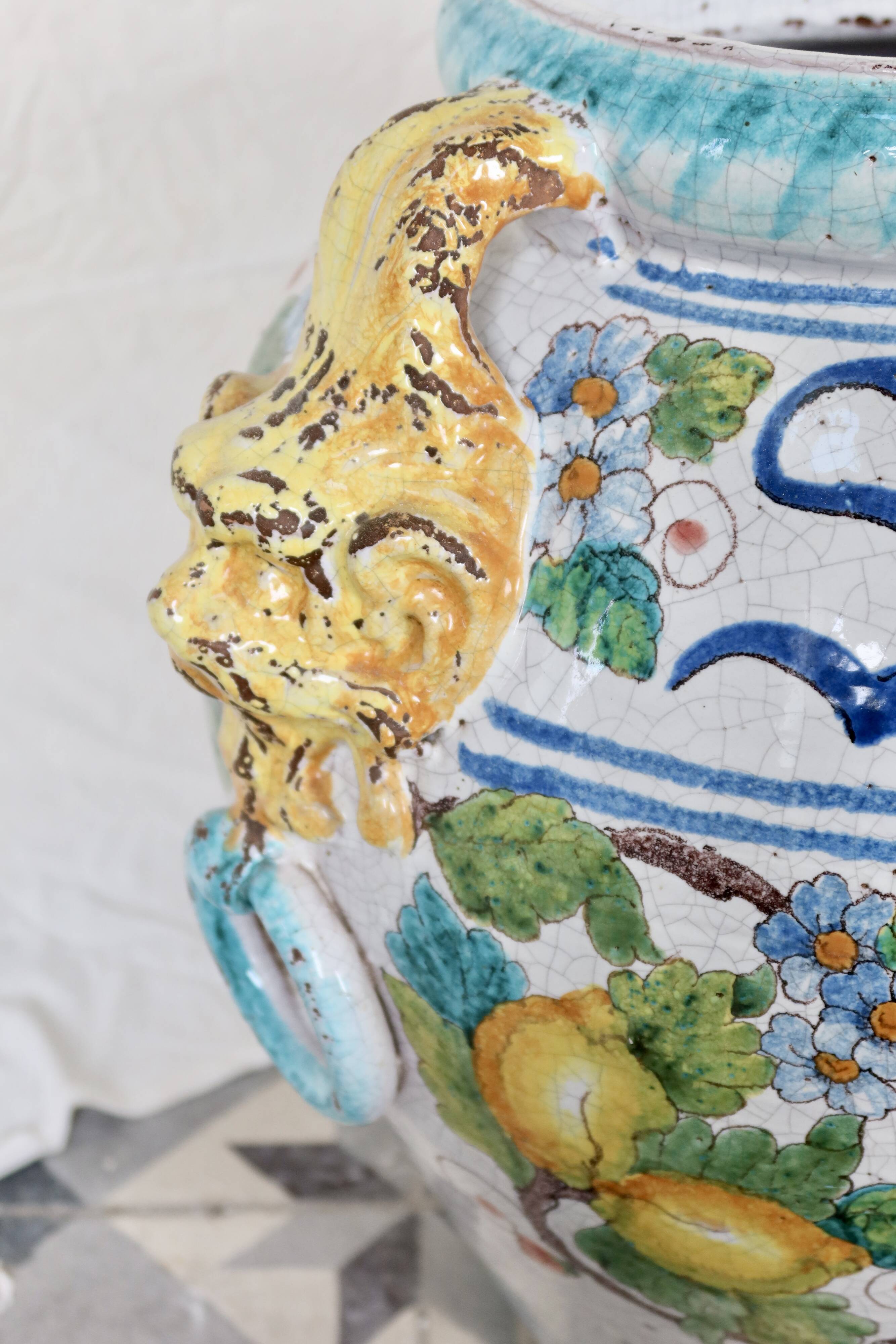 Large glazed ceramic lemon urn