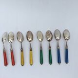 Set of eight enamelled silver spoons