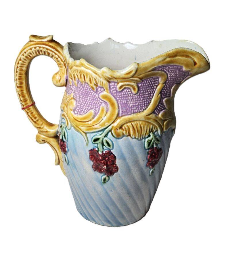Art nouveau floral decorated barbotine pitcher