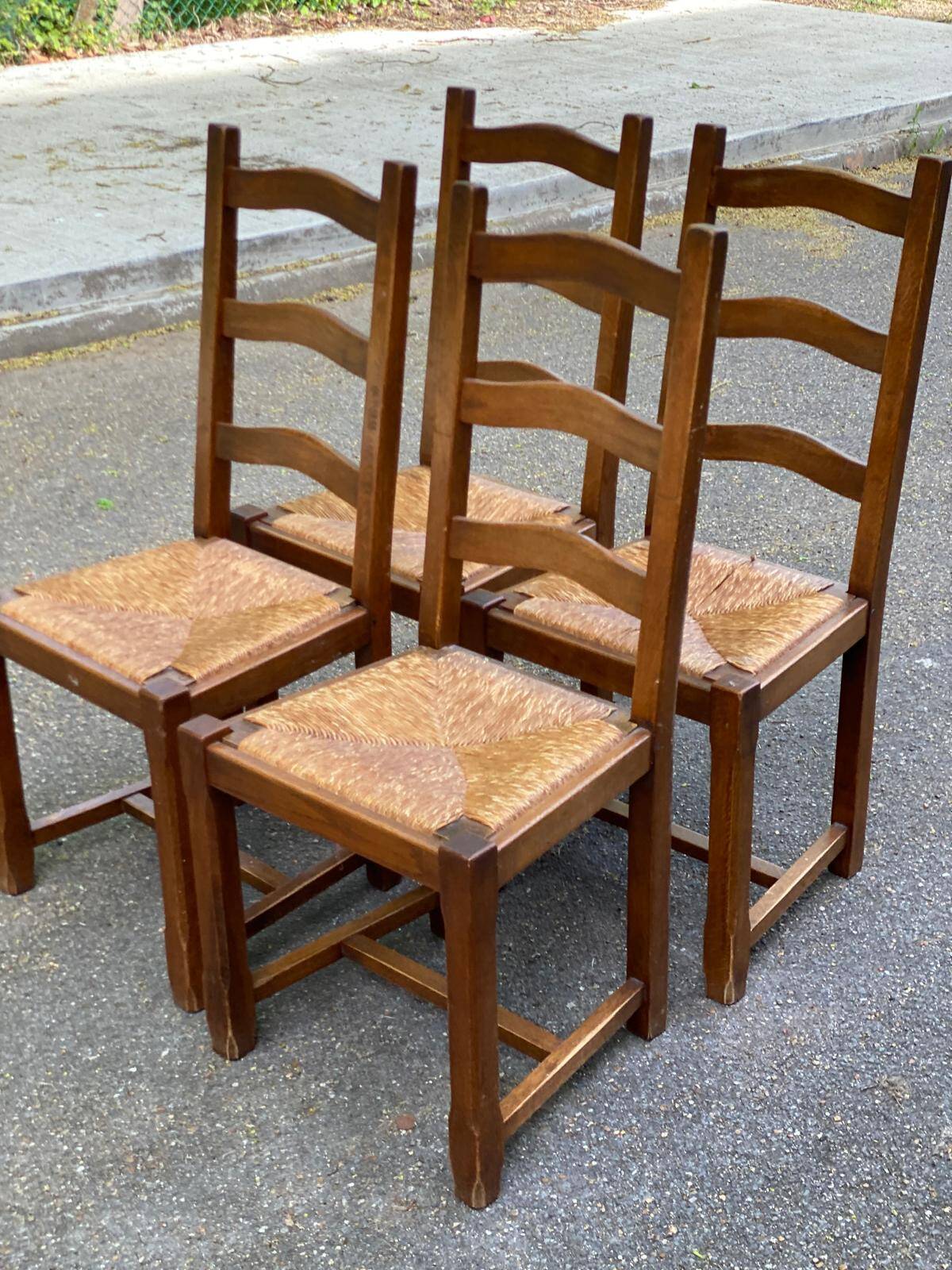 4 dining chairs made of solid wood with straw seats, farmhouse style, medium oak, 1960, 100cm.