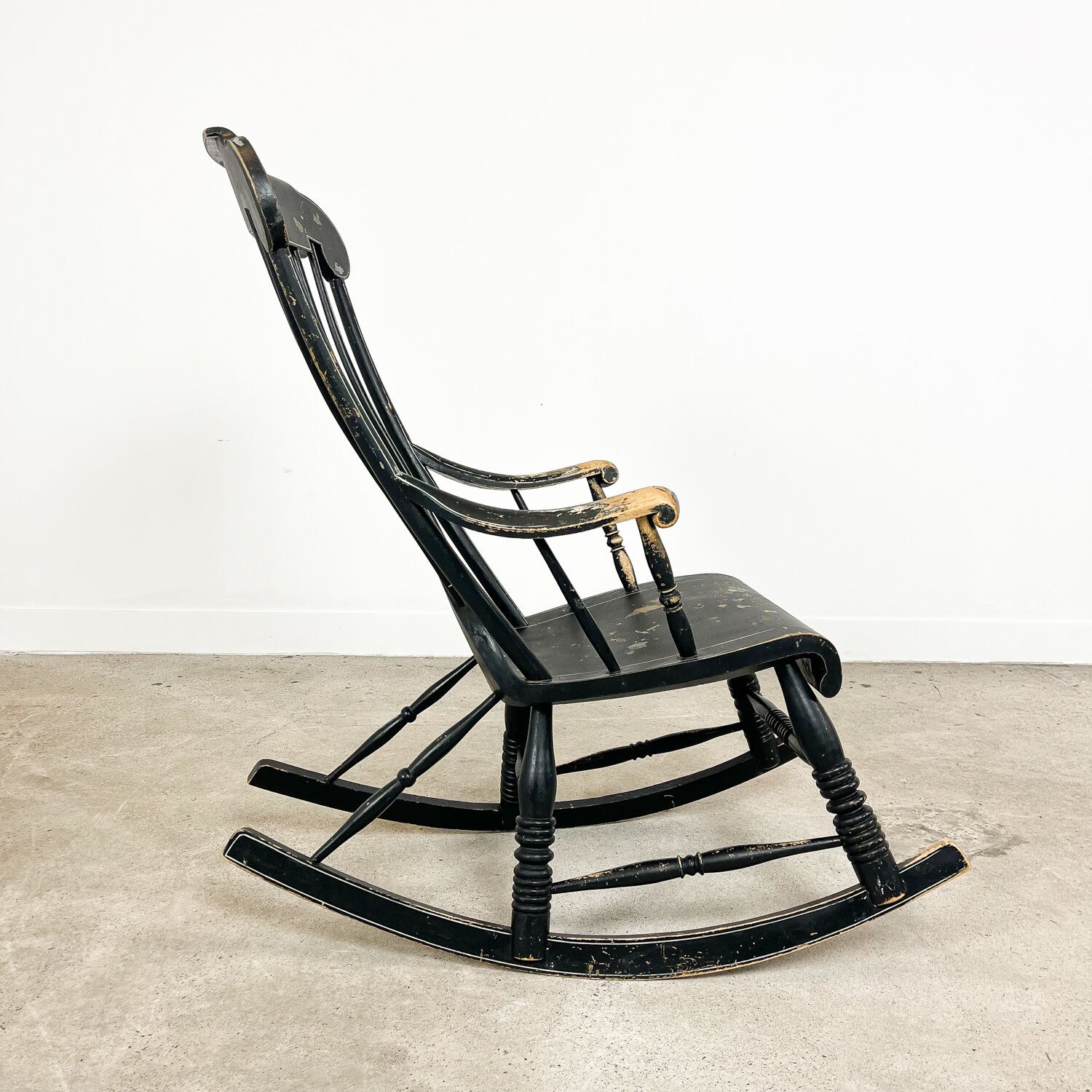 Swedish antique black painted rocking chair