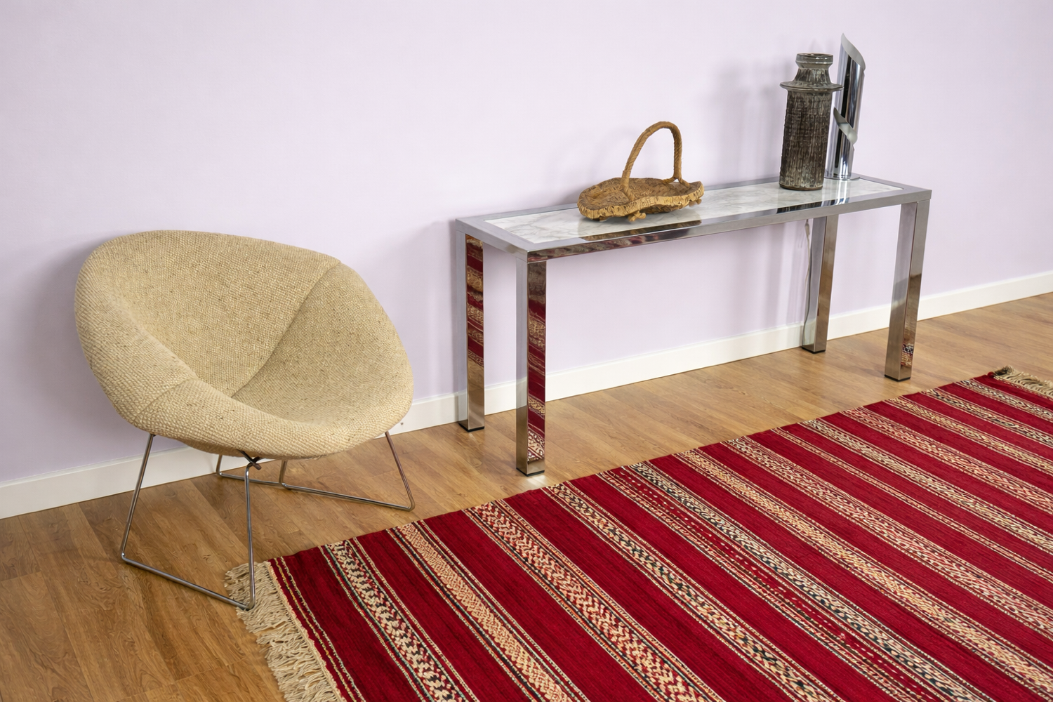 Seventies console structure chrome white marble top