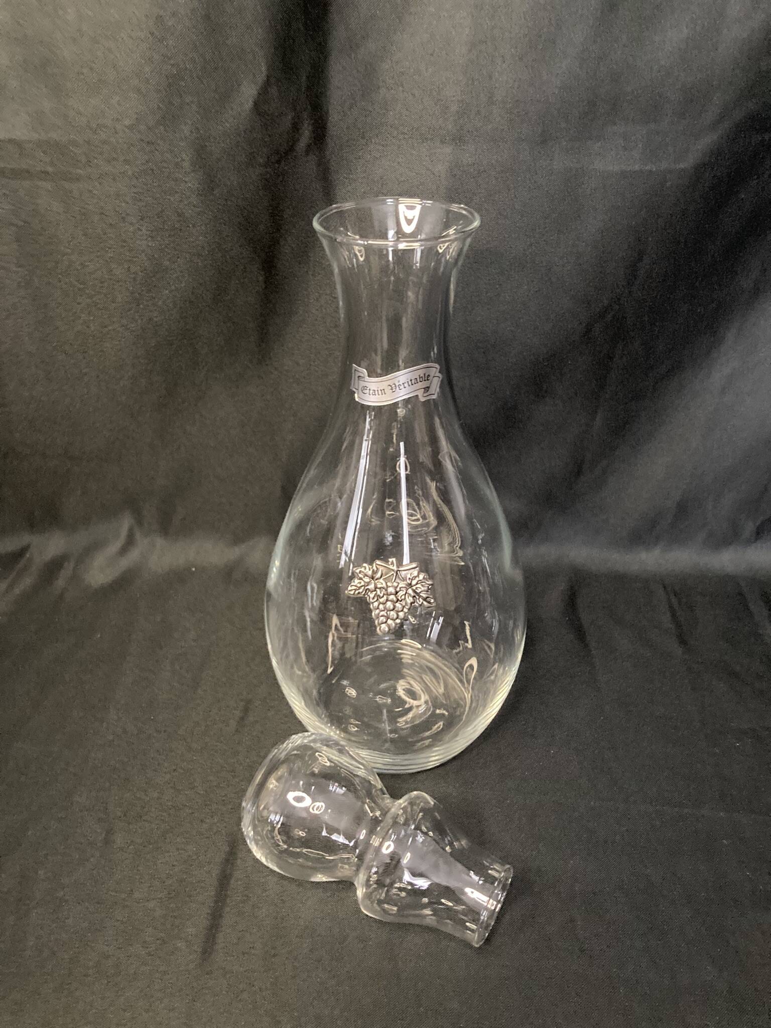 Carafe à vin en cristal décor étain avec bouchon dégustation XXème