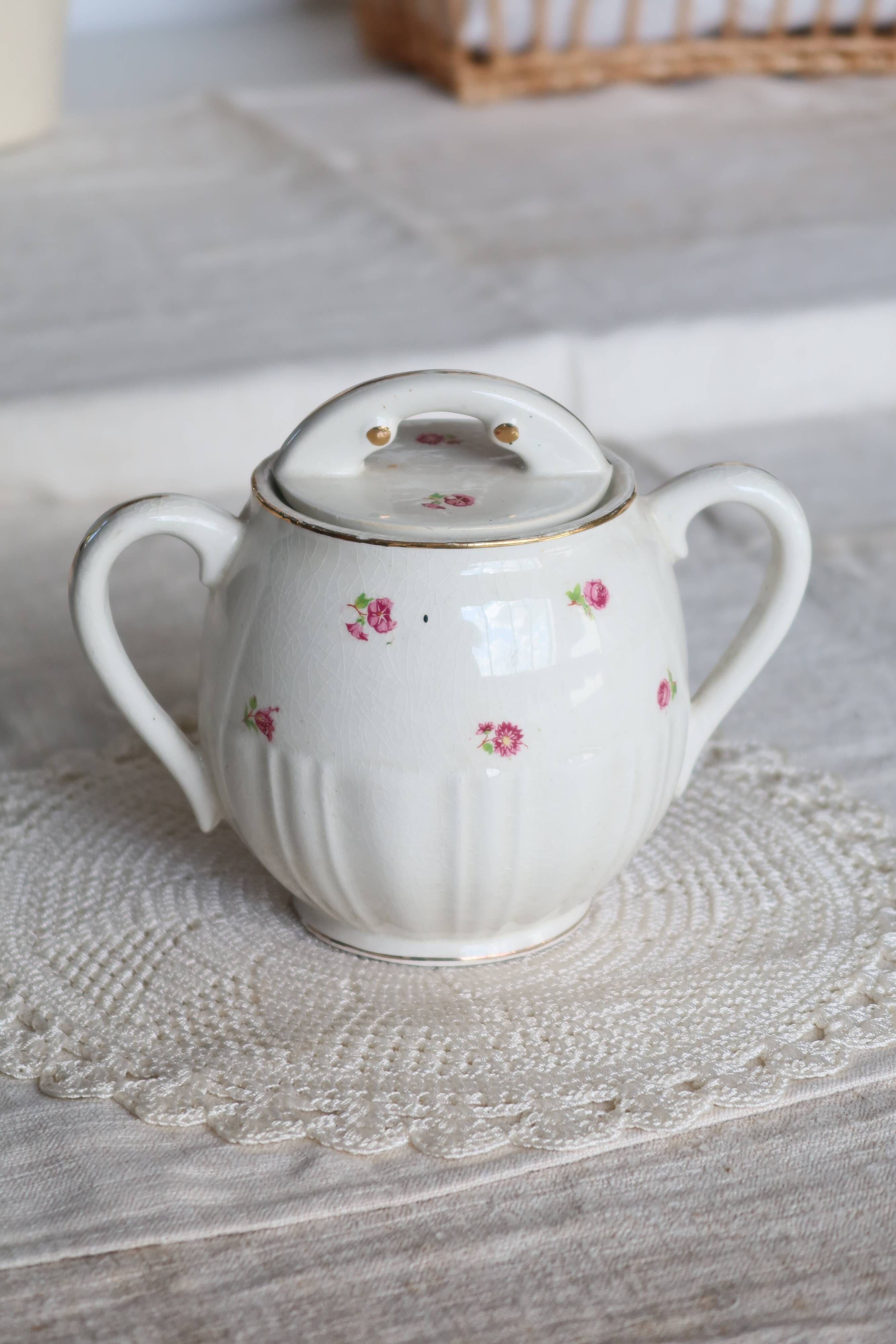 Vintage earthenware sugar bowl Moulin des Loups “Normandy”