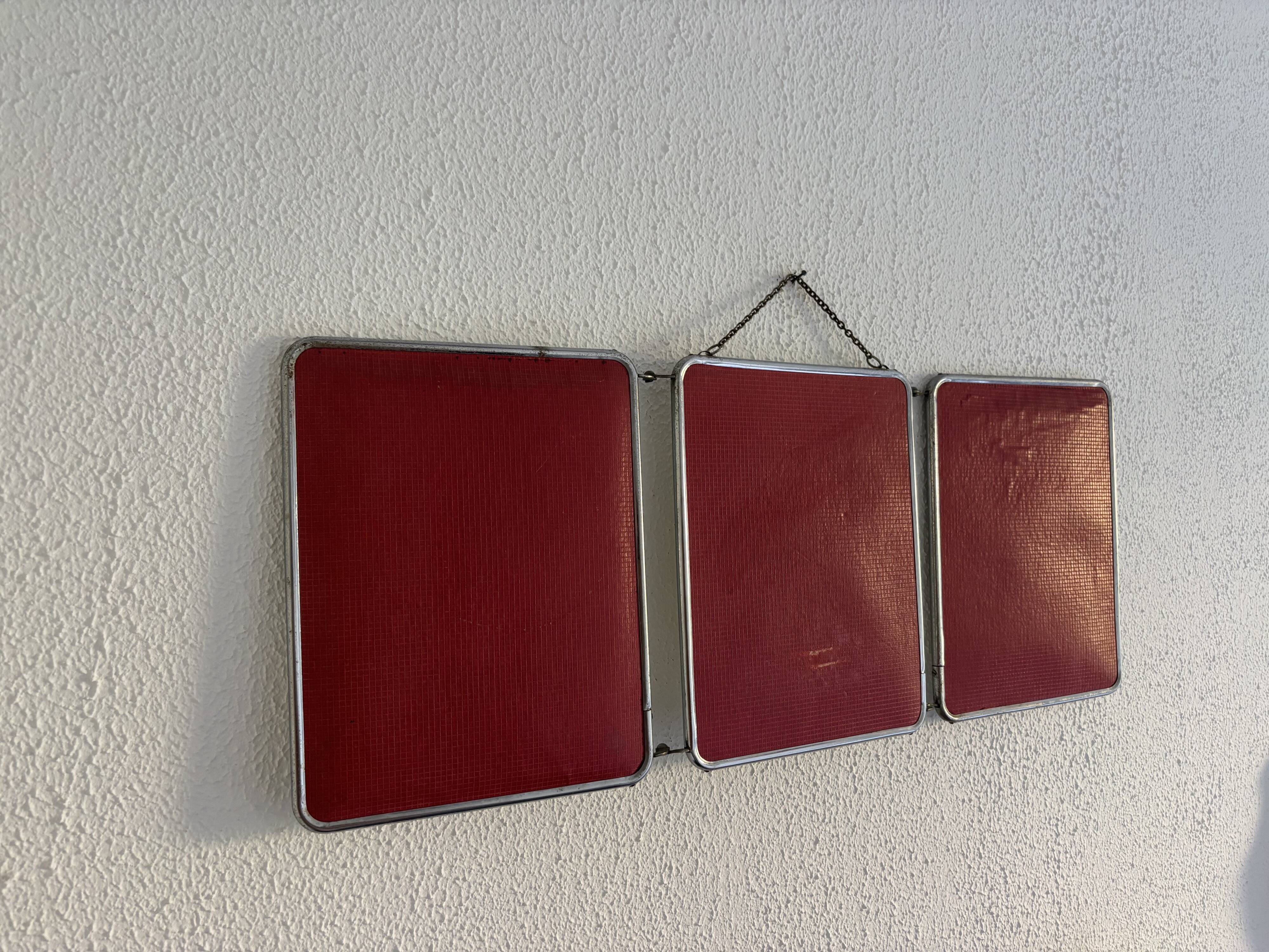 Miroir vintage 1960 triptyque barbier coiffeuse Arpin grenadine - 27 x 69 c