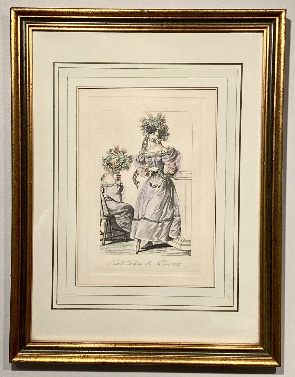 Gravure de mode, les Parisiennes , datée 1828