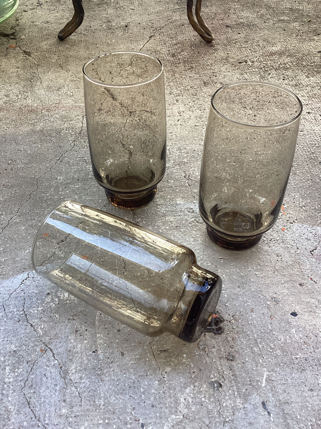 3 vintage glasses in smoked glass